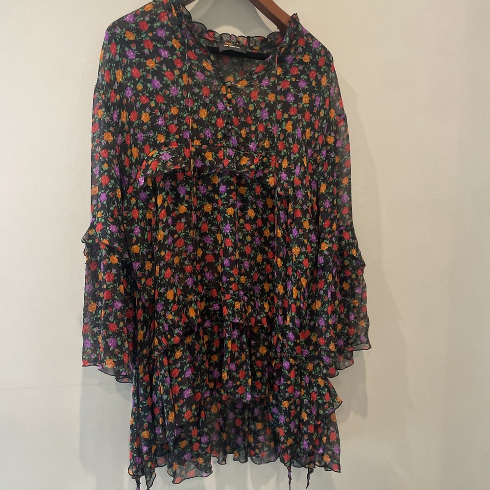 The Kooples Black Floral Silk Chiffon Dress Size 2  Casual Dress